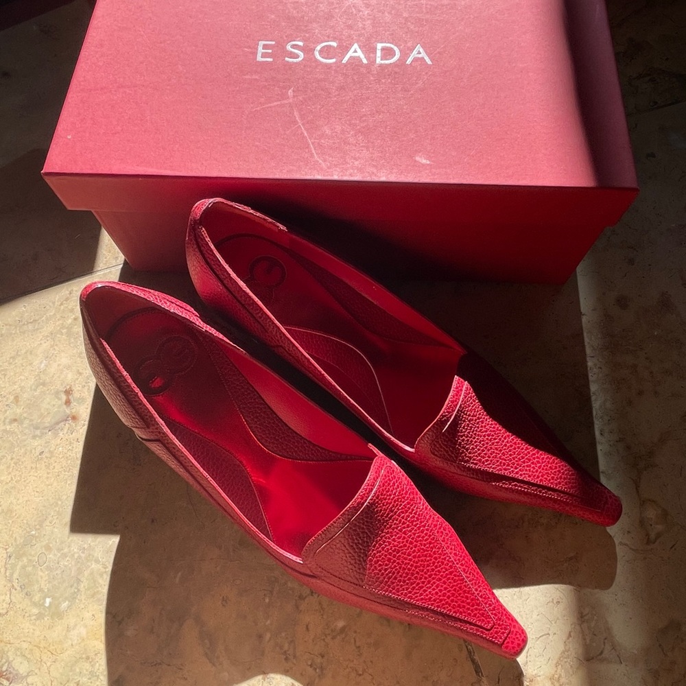 Red pointed escada heels